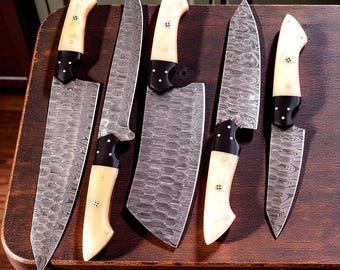 Handmade Damascus Steel Chef Knife | Bone & Oak Handle