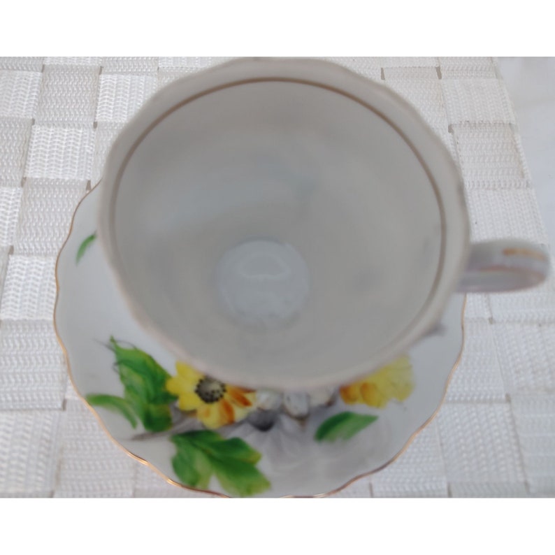 Kasuga Ware Daisy Cup and Saucer Japan Gold Trim Bone China Granny Cottage Core image 2