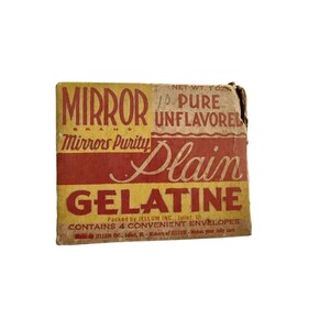 Mirror Plain Gelatine Box NOS 4 Packets 1940s Gelatin Display Only Yellow Red