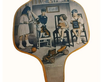 Advertising Fan I Coffman Longdale Okla, Children Playing School Cardboard 30s