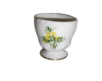 Queens Rosina Bone China Yellow Floral Egg Cup Gold Trim Made in England 1975 Granny Core