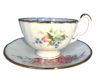 Countess Fine Bone China Floral Cup and Saucer England Gold Trim Cottage Core