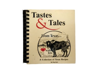 Tastes and Tales From Texas With Love Peg Hein Recipe Book Plastic Bound Longhorn on Cover 1988 Edition