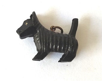 Small Vintage Black Plastic Scottie Dog Pendant 1960s MCM