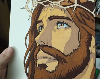 Cuadro de Jesucristo estilo anime de 9x12 pulgadas sobre lienzo.