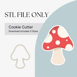 May include: STL file only. Cookie cutter design of a red and white mushroom with white dots. Download includes 5 sizes.