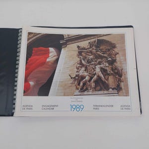 Stary francuski notatnik-kalendarz Paryż 1989 firmy SAGMAR, nieużywany notatnik ze zdjęciami i mapami Paryża