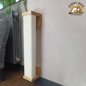 Wall Mounted Cat Scratcher: Natural Beech Wood & Cotton Rope