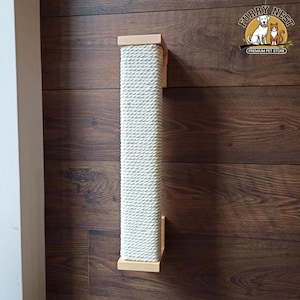 Wall Mounted Cat Scratcher: Natural Beech Wood & Cotton Rope