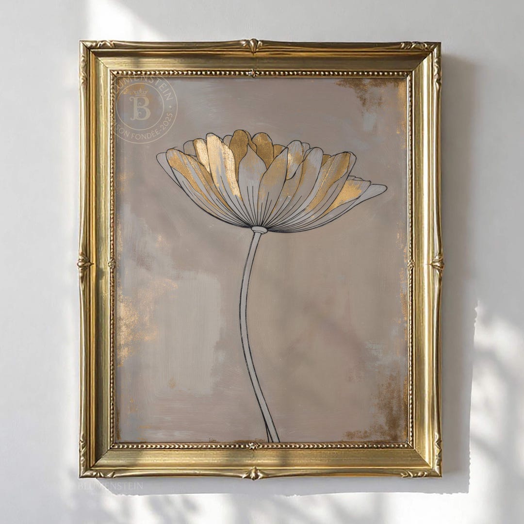 Abstract Gold Flower Oil Painting, Textured Floral Wall Art, Warm Taupe ...