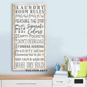 Laundry Room Rules Sign Best Modern Farmhouse Wall Decor Vintage Sign Wash Dry Fold Family Rules Laundromat Hanging Home Style Canvas Print image 1