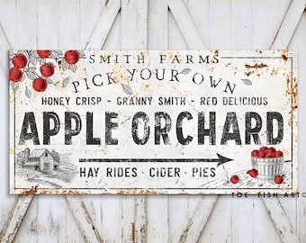 Personalized Apple Orchard Sign Rustic Fall Decor Custom Name Modern Farmhouse Autumn Farm Harvest Thanksgiving Vintage Art Canvas Print