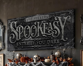 Halloween Sign - Spookeasy Personalized Home Wall Decor, Creepy Rustic Fall Sign, Spooky Vintage Decoration, Canvas or Outdoor Metal Print
