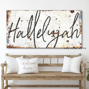 Hallelujah Sign Modern Farmhouse Decor Scripture Verse House Warming Gift Rustic Easter Sign French Country Wall Art Religious Sign Vintage