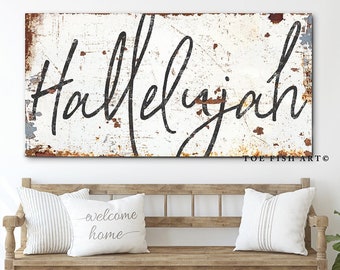 Hallelujah Sign Modern Farmhouse Decor Scripture Verse House Warming Gift Rustic Easter Sign French Country Wall Art Religious Sign Vintage