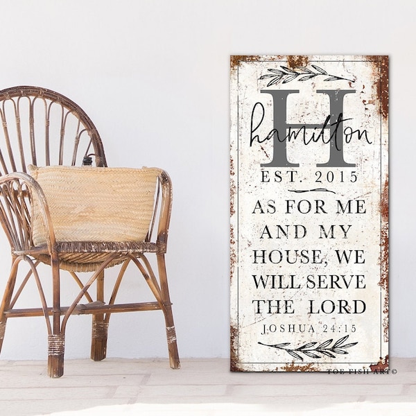 As For Me And My House Sign Name Established Signs Rustic Farmhouse Decor Living Room Sign Custom Canvas Print Joshua 24 15 Personalized Art