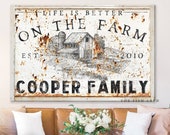 Custom Family Name Sign Modern Farmhouse Decor Life is Better on the Farm Large Rustic Wall Art Last Name Established Family Homestead Cow