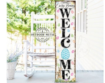 Easter Welcome Sign Rustic Modern Farmhouse Entryway Vintage Signs Holiday for Porch & Patio Decorations Bunny Eggs Canvas OR Outdoor Metal