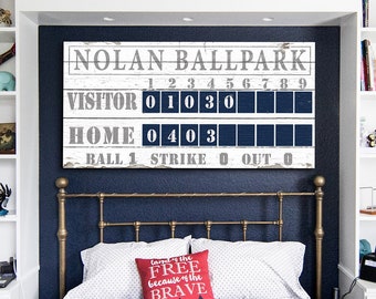 Baseball Scoreboard Family Name Sign Name Personalized Sign Custom Rustic Farmhouse Bedroom Decor Planked Sign Sports Theme Nursery Wall Art