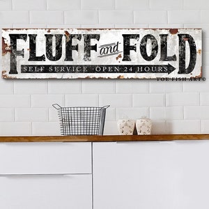 Modern Farmhouse Wall Decor Laundry Sign Fluff & Fold Rustic Style Self Service Laundry Room Decor Vintage Home Decor Primitive Canvas Print