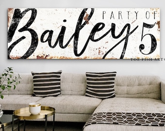 Family Party of Sign Rustic Farmhouse Decor Personalized Number Sign Large Living Room Modern Vintage Signage Canvas Print Wall Art 3 4 5 6