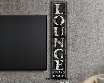 Lounge Sign Modern Farmhouse Wall Decor Family Sign Large Rustic Wall Art Industrial Vintage Signs Canvas Print Game Movie Room Theater Art