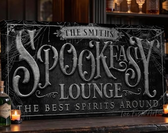 Halloween Sign Spookeasy Lounge – Personalized Home Wall Decor, Creepy Rustic Fall Spooky Vintage Decoration, Canvas or Outdoor Metal Print
