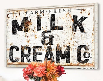 Modern Farmhouse Wall Milk and Cream Company Family Sign Rustic Cow Decor Large Living Room Art Custom Personalized Canvas Print Kitchen CO.