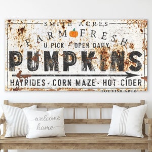 Letrero personalizado de calabaza: otoño rústico, arte con nombre familiar, decoración de pared moderna de granja, cosecha de otoño, letrero vintage de Acción de Gracias