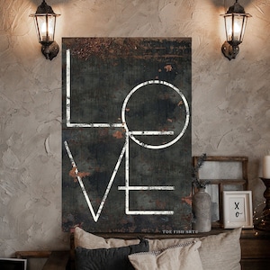 LOVE Sign Modern Farmhouse Wall Decor Valentine&#39;s Day Decor Wedding Art Master Bedroom Signs Living Room Over the Bed Vintage Canvas Print