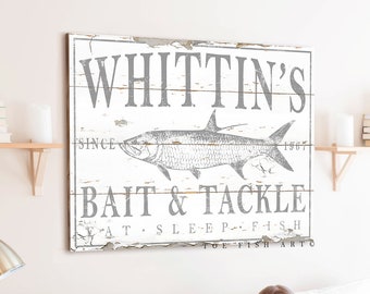 Custom Family Name Sign Last Name Established Sign Large Rustic Wall Decor Farmhouse Signs Gift for Him Fishing Lodge Sign Bait & Tackle