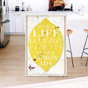 When Life Gives You Lemons Make Lemonade Modern Farmhouse Wall Decor Rustic Vintage Boho Kitchen Quote Sign Citrus Art Canvas Print Wall Art image 2