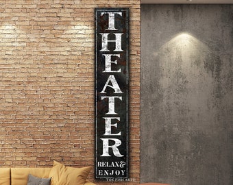 Theater Sign Modern Farmhouse Wall Decor Family Lounge Sign Large Rustic Wall Art Industrial Vintage Signs Canvas Print Game Movie Room Home