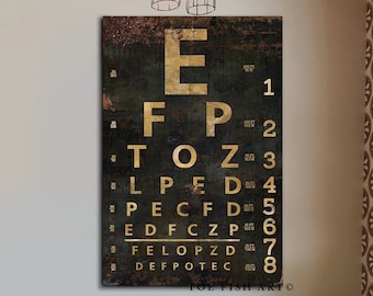 Vintage Eye Chart Retro Sign Doctor's Office Vision Test Rustic Farmhouse Decor Old World Canvas Print Industrial Wall Art Modern Farmhouse