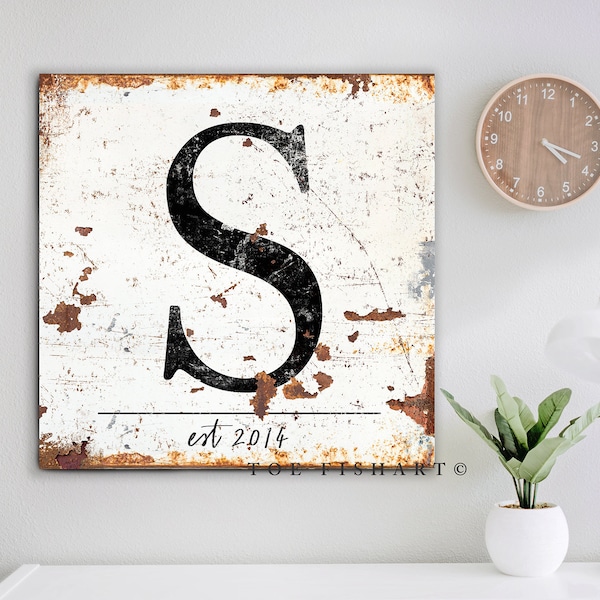 Family Sign Farmhouse Wall Decor Letter Art Established Sign Rustic Home Custom Print Industrial Vintage Sign Initial Name Personalized Gift