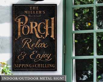 METAL SIGN! Personalized Porch Sign Welcome Patio Bar Grill Pool Deck Last Name Sign Custom Family Name Sign Modern Farmhouse Wall Art