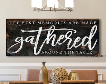 The Best Memories are Made Gathered Around the Table Modern Farmhouse Wall Decor Dining Room Wall Art Sign Kitchen Decor Large Canvas Print