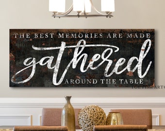 The Best Memories are Made Gathered Around the Table Modern Farmhouse Wall Decor Dining Room Wall Art Sign Kitchen Decor Large Canvas Print