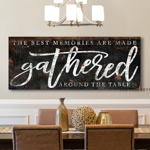 The Best Memories are Made Gathered Around the Table Modern Farmhouse Wall Decor Dining Room Wall Art Sign Kitchen Decor Large Canvas Print image 1