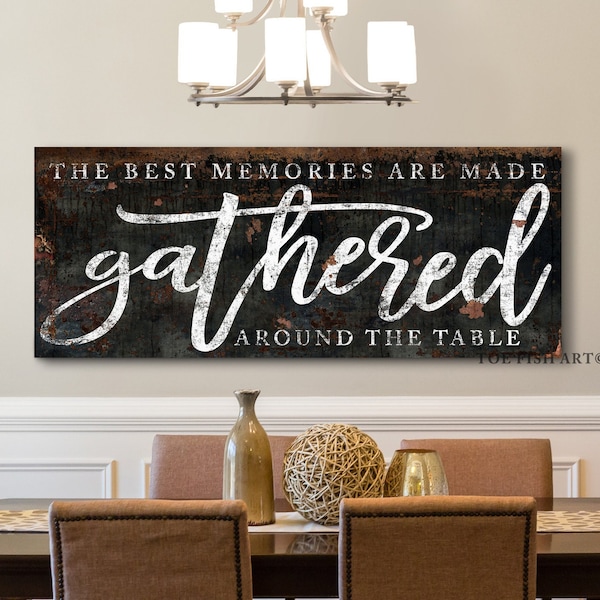 The Best Memories are Made Gathered Around the Table Modern Farmhouse Wall Decor Dining Room Wall Art Sign Kitchen Decor Large Canvas Print