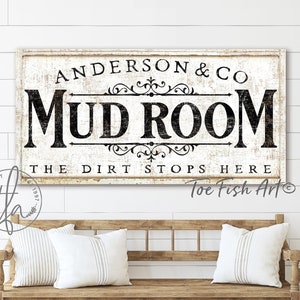 Mud Room Sign Personalized Signs Modern Farmhouse Wall Decor Laundry Room Rustic Chic Entryway Decor Vintage Home Art Primitive Canvas Print