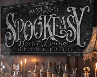 Spookeasy Halloween Sign – Personalized family Name Wall Decor, Vintage Spooky Bar Porch Wall Art, Canvas Or Outdoor Metal Print