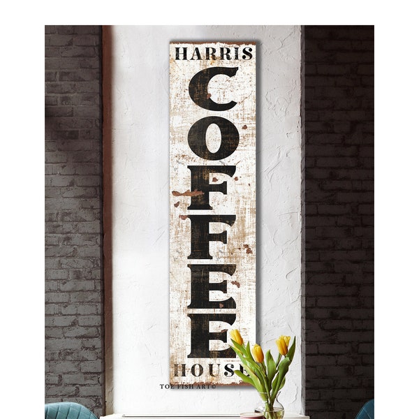 Custom COFFEE BAR SIGN Modern Farmhouse Decor Personalized Family Name Sign Large Rustic Wall Art Industrial Vintage Wall Art Canvas Print