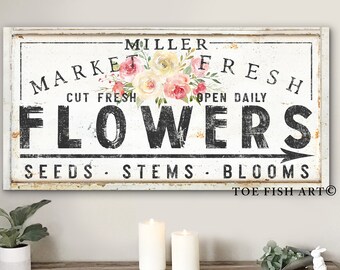 Custom Family Name Sign Vintage Farmhouse Wall Decor Fresh Flowers Market Modern Kitchen Art Primitive French Country Home Decor Wall Art