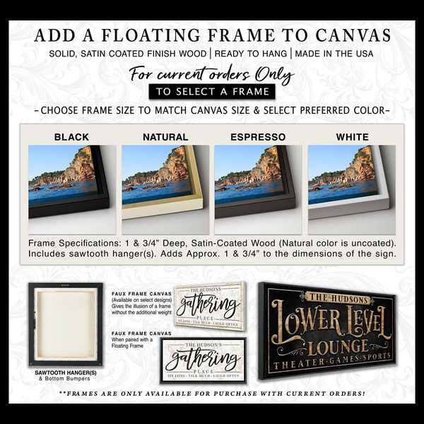 Canvas Frame Add-On Options Floating Frame Add-On for Canvas Orders Enhance Your Artwork Floating Wood Frames for Canvas Prints Toe Fish Art