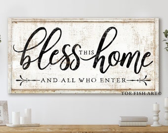 Bless this Home Sign Modern Farmhouse Wall Decor Canvas Print Christian Wall Art Entryway Welcome Home Decor Custom House Signs Rustic Love