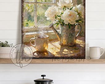 Coffee Bar Sign - Vintage Rustic Kitchen Wall Art, Farmhouse Coffee Station Decor,  Kitchen Bar Decor  Canvas or Framed Canvas Print