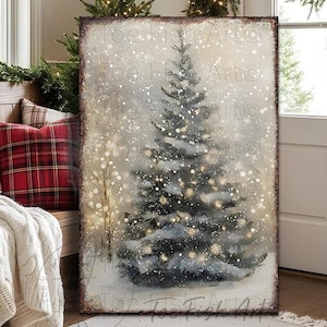 May include: A cozy Christmas scene featuring a wooden bench adorned with plaid pillows and a white knitted throw. A lit lantern and a framed winter tree painting add to the festive decor. A wreath and garland complete the holiday ambiance.