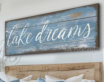 Lake Dreams Sign Master Bedroom sign Rustic Cabin Decor Lake House Art First Home Gift Summer Cottage Decor Large Unique Custom Canvas Print