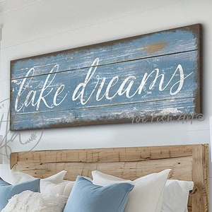 Lake Dreams Sign Master Bedroom sign Rustic Cabin Decor Lake House Art First Home Gift Summer Cottage Decor Large Unique Custom Canvas Print